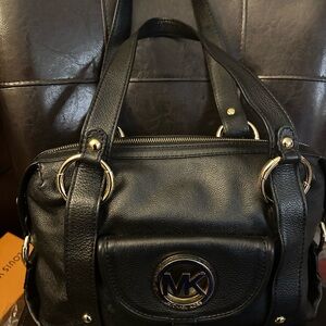 Michael Kors Fulton Black Pebbled Leather Double Handles Satchel Bag